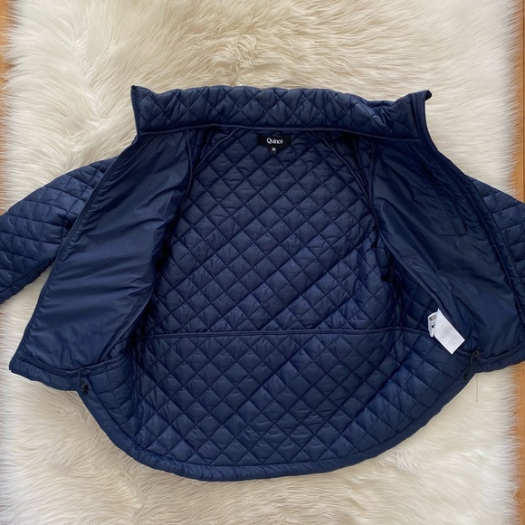 Quince Navy Blue Cropped Water Repellent Featherless Quilted Puffer Jacket Coat - Picture 5 of 12